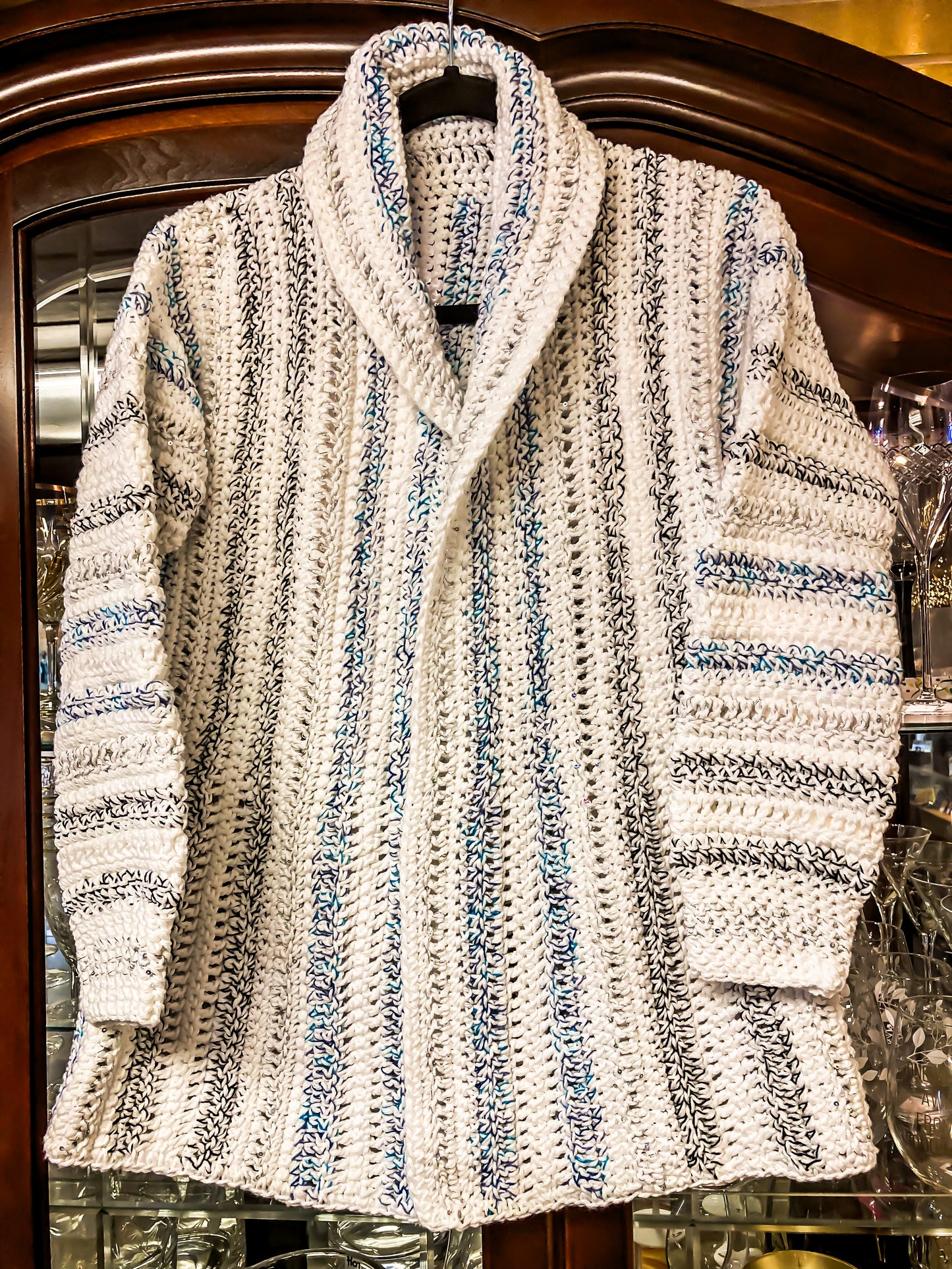 Handmade Crocheted Sweater by Ms. Kim - Black/Grey/Red