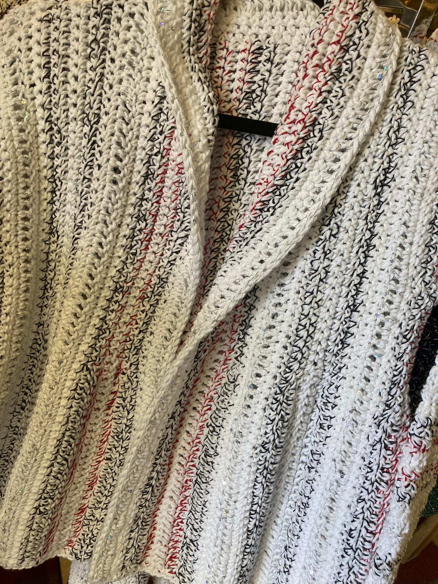 Handmade Crocheted Sweater by Ms. Kim - Black/Grey/Red