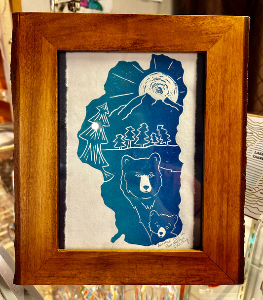 K. Dewey Linocut - "Just Another Day in Bearadise"