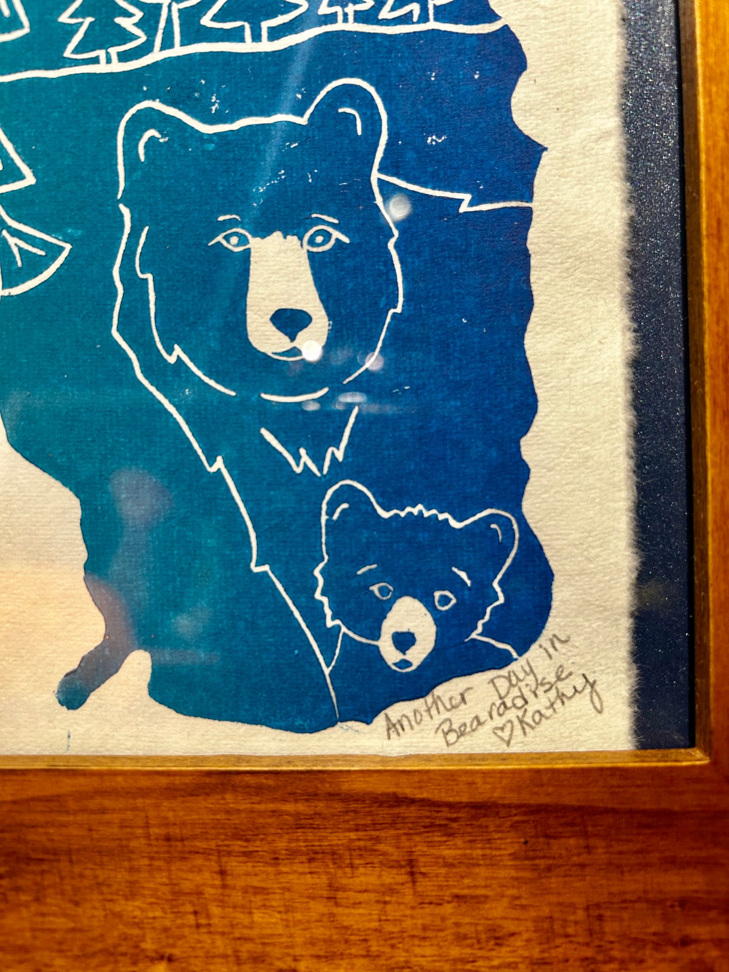 K. Dewey Linocut - "Just Another Day in Bearadise"